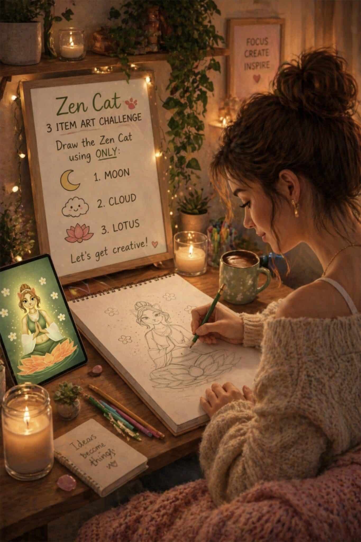 Zen Cat Art 3 Item Art Challenge