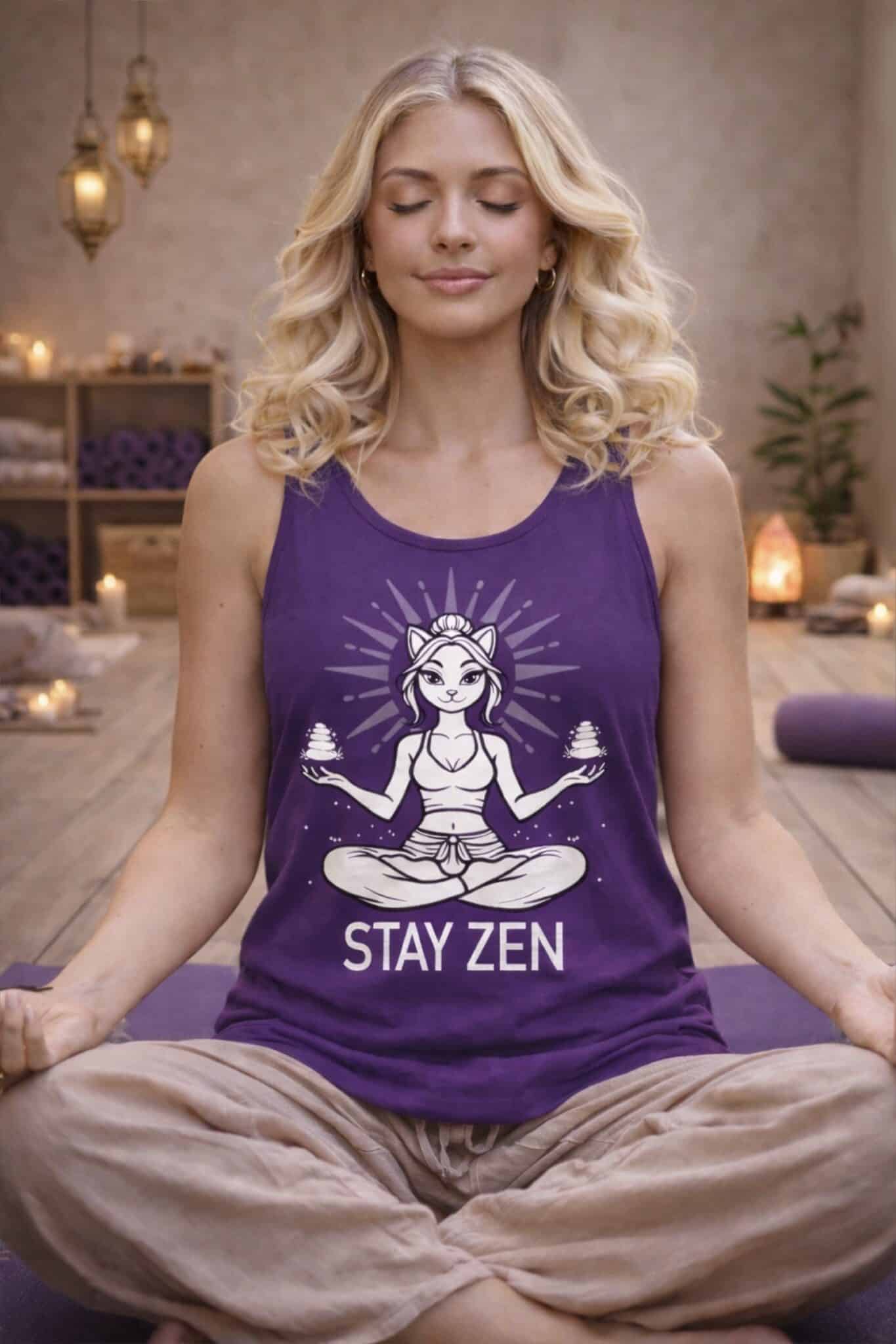 Zen Cat stay zen meditation tank top yoga apparel