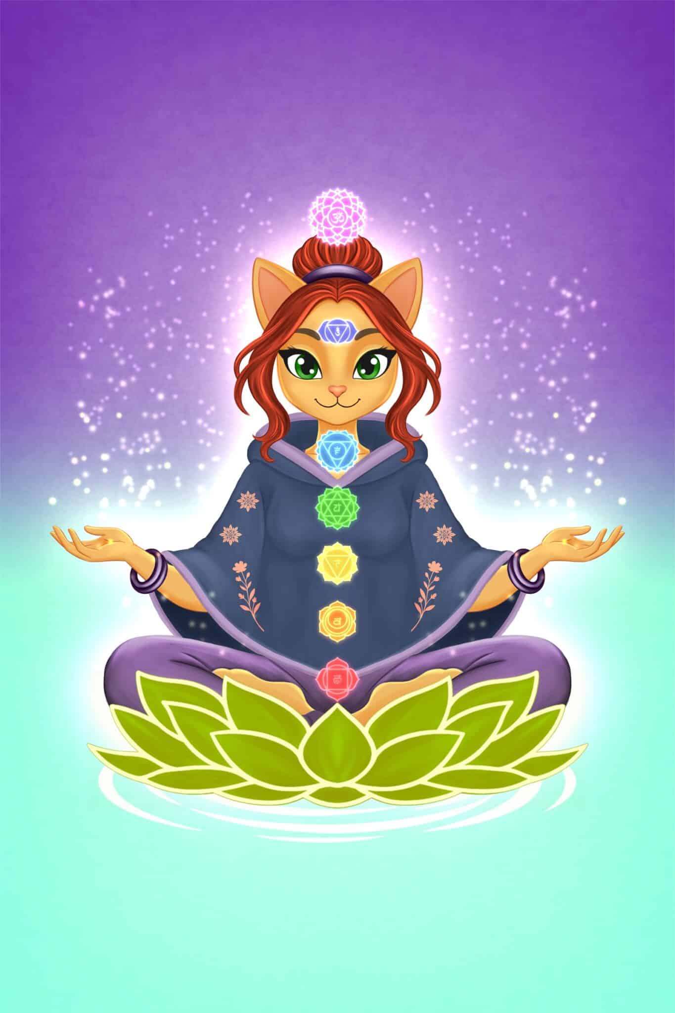 Zen Cat chakra meditation energy artwork